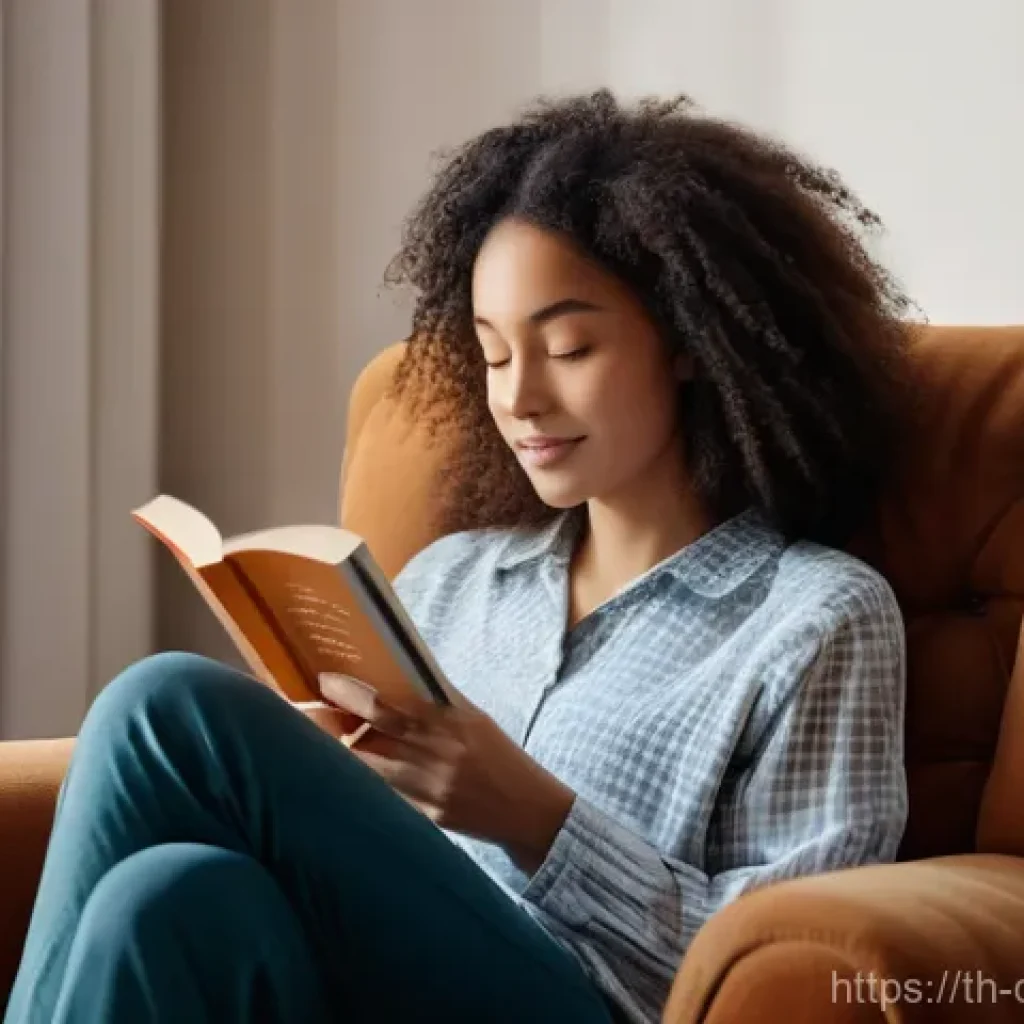 자기 관리를 통한 디지털 번아웃 예방 - **Prompt:** A cozy and inviting living room bathed in warm, soft afternoon light. A young woman in h...