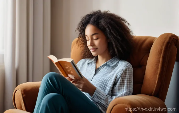 자기 관리를 통한 디지털 번아웃 예방 - **Prompt:** A cozy and inviting living room bathed in warm, soft afternoon light. A young woman in h...