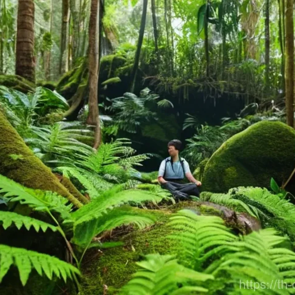 디지털 휴식을 위한 최적의 장소 - **Forest Immersion & Digital Detox:**
"A serene and peaceful scene featuring a person in their l...